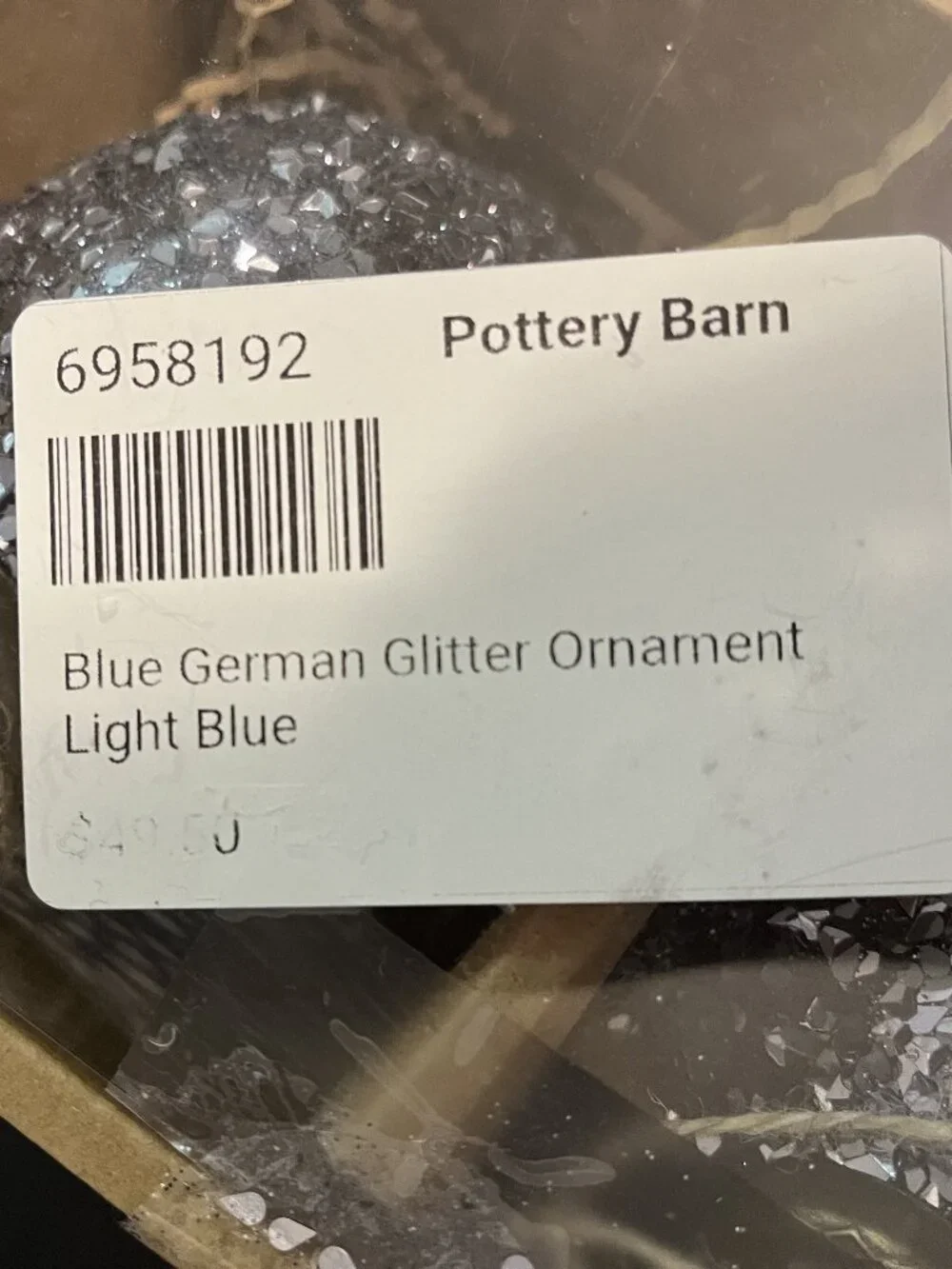 Pottery Barn Set of 4 German Glitter Round Blue Christmas Tree Ornaments